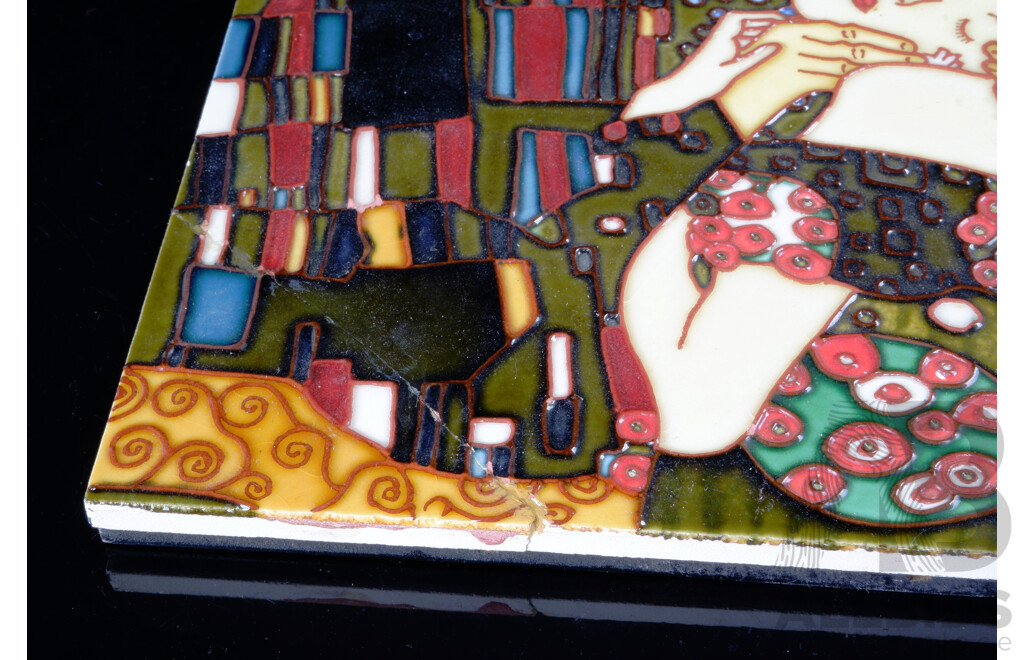 Two Ceramic Display Tiles Comprising Klimt and Bird of Paradise Flower