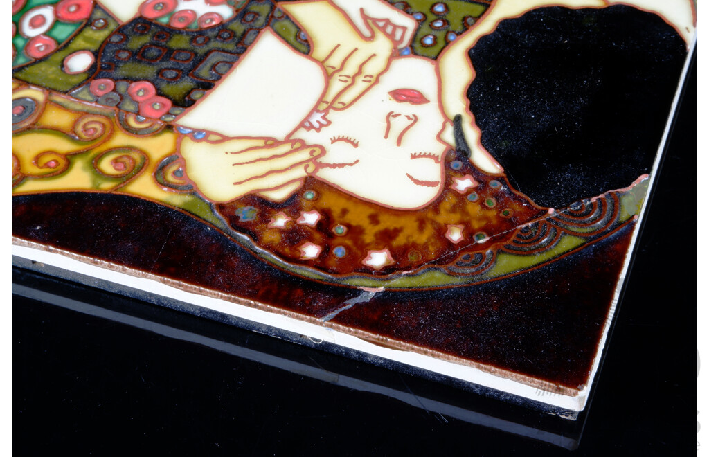 Two Ceramic Display Tiles Comprising Klimt and Bird of Paradise Flower