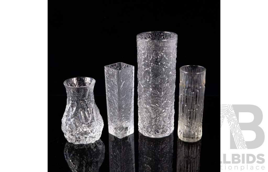 Collection Ice Textured Mid Century Glass Pieces Including Large Mouth Blown IVV Example