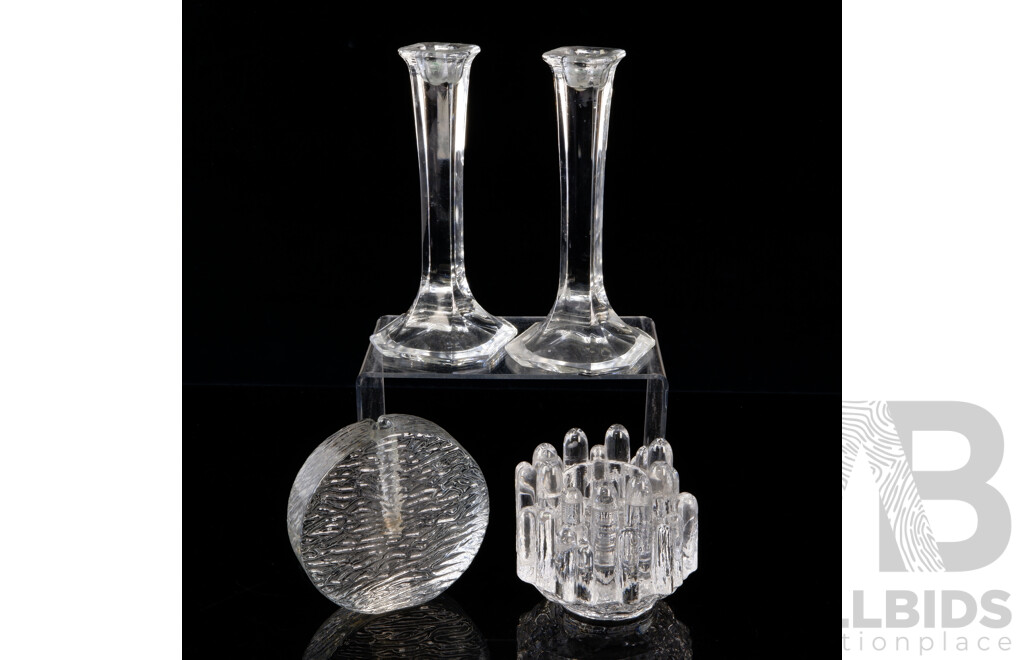 Collection Textured Mid Century Glass Pieces Including Round Bud Vase, Splash Form Votive and More