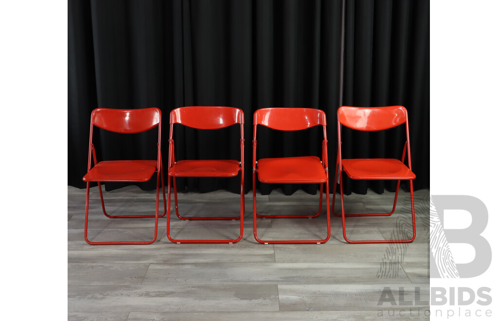 Set of Four Vintage Ikea Folding Chairs in Red