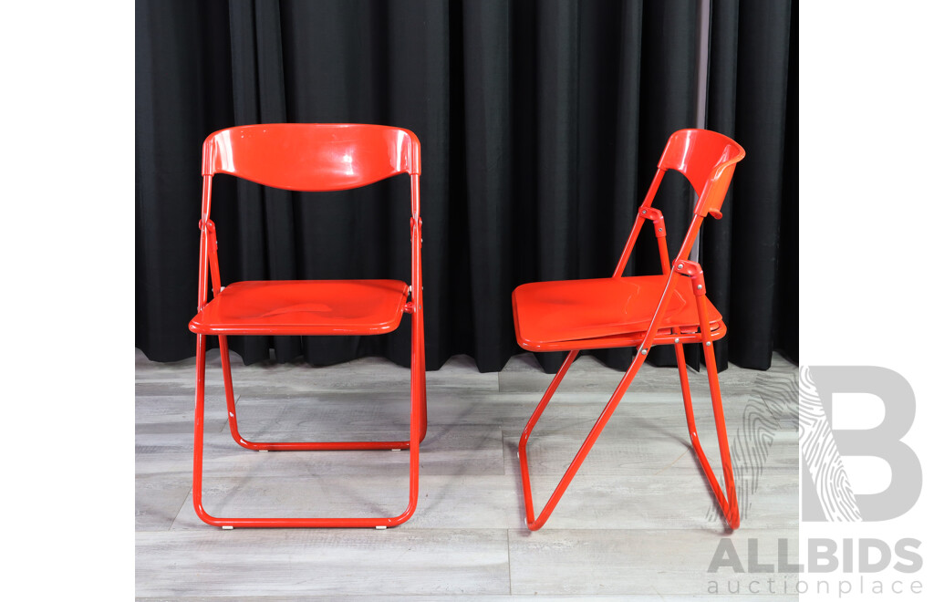 Set of Four Vintage Ikea Folding Chairs in Red