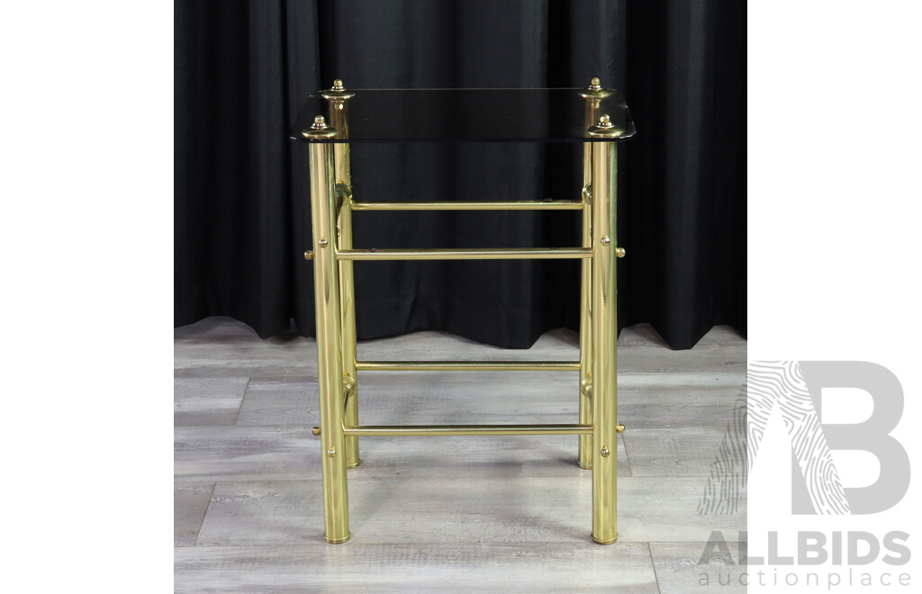 Brass Side Table with Smokey Glass Top