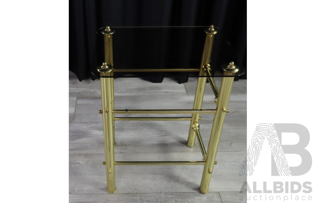 Brass Side Table with Smokey Glass Top