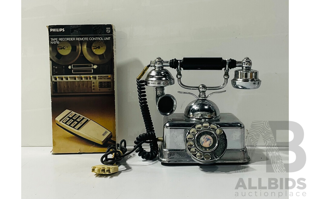 Vintage Style Rotary Phone with Philips Tape Recorder Remote Control Unit