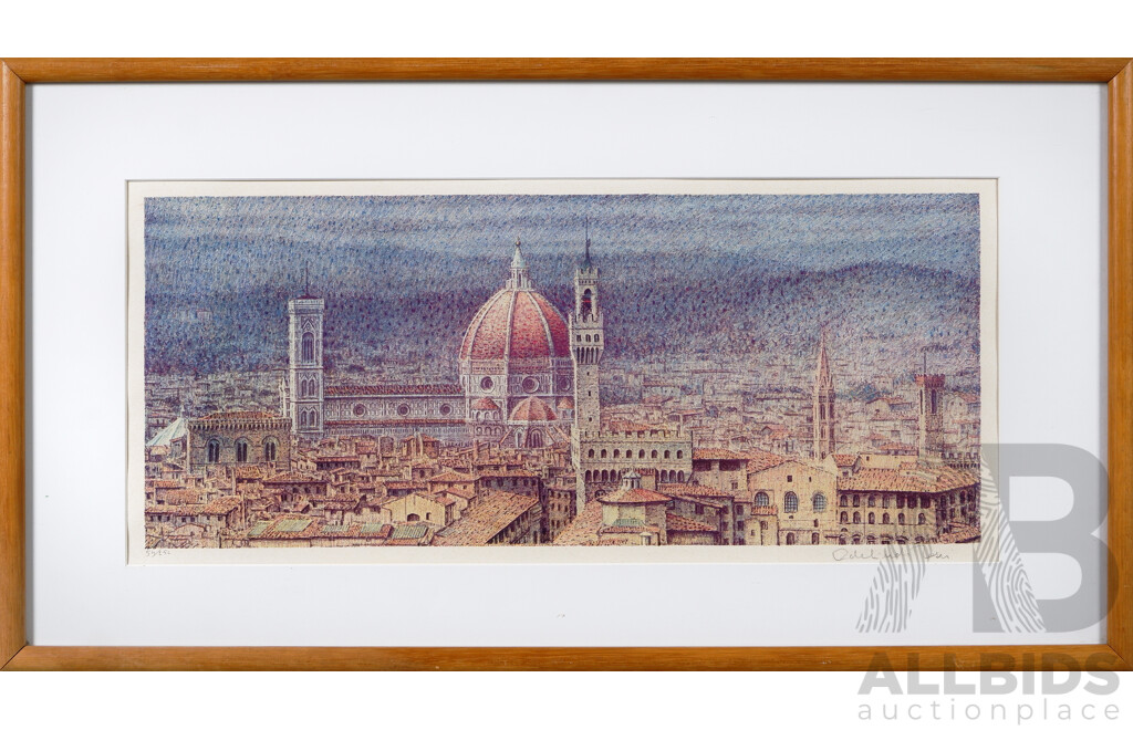 Adelinda Tossi, (Date Unknown), Vista of Florence Featuring Il Duomo, Vintage Copy of Original Coloured Pencil and Crayon, 39 x 71 cm (frame)