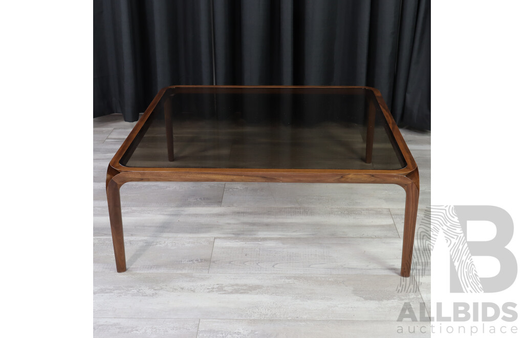 Modern Timber Framed Coffee Table with Smokey Glass Top