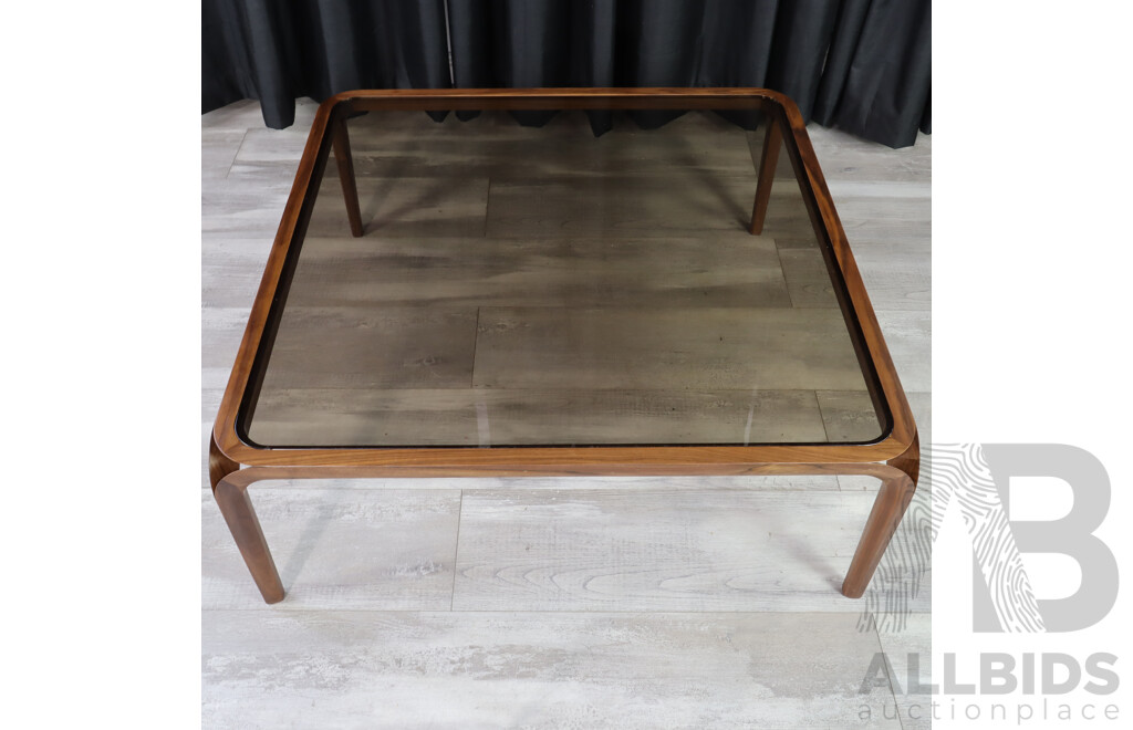 Modern Timber Framed Coffee Table with Smokey Glass Top