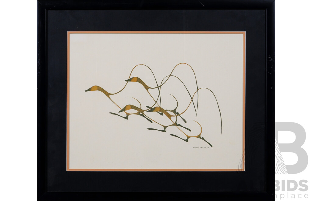 Benjamin Chee Chee, (20th Century, Ojibwa Canadian,1944-1977), Swallows in Flight, Reproduction Print of Original Oil on Canvas, 49 x 59 cm (frame)