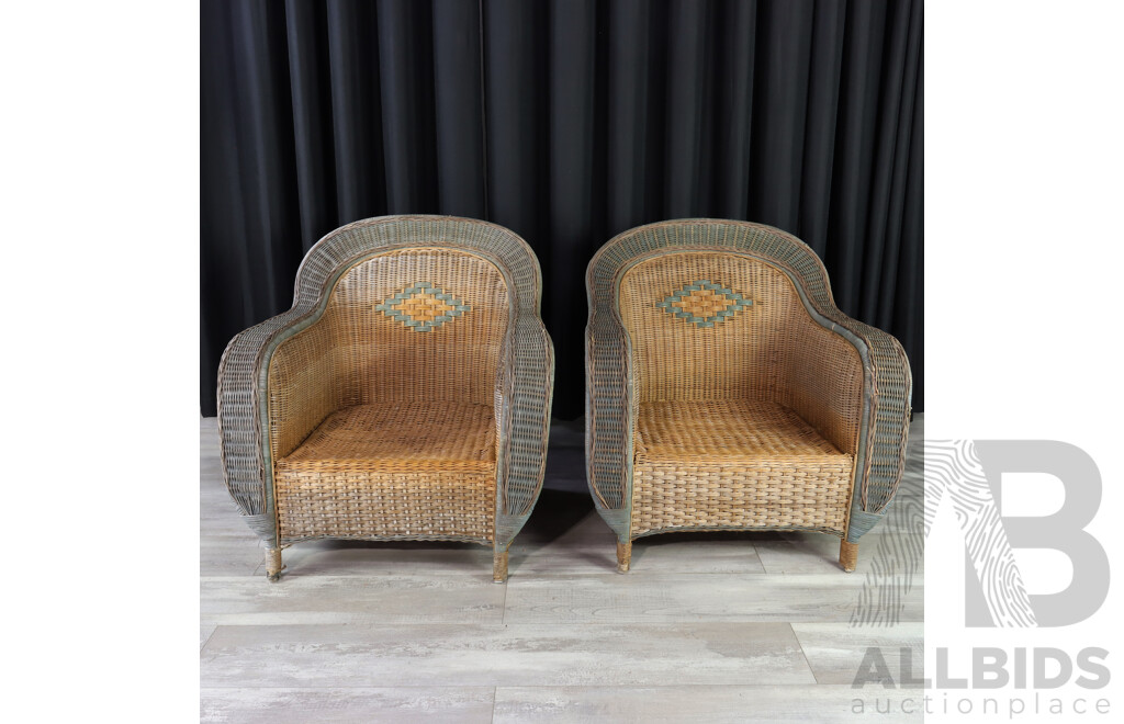 Pair of Oversized Cane Armchairs