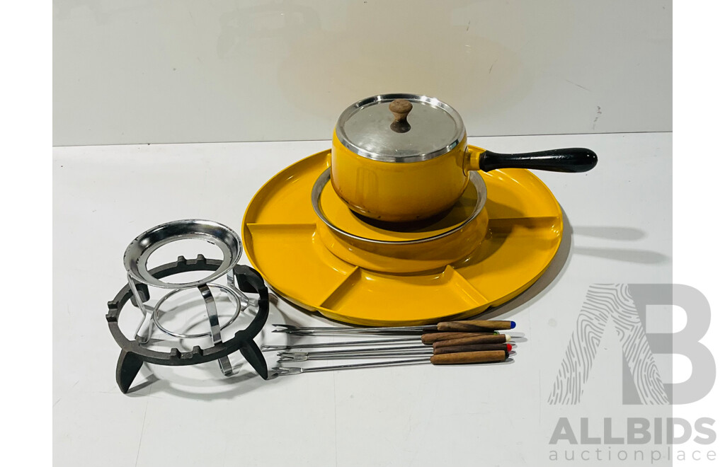 Retro Fondue Set with Pot, Forks, Stand and More