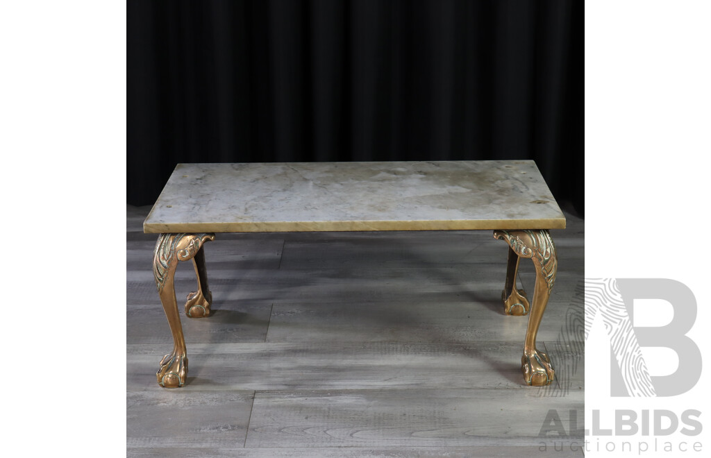 Marble Top Coffee Table with Brass Base