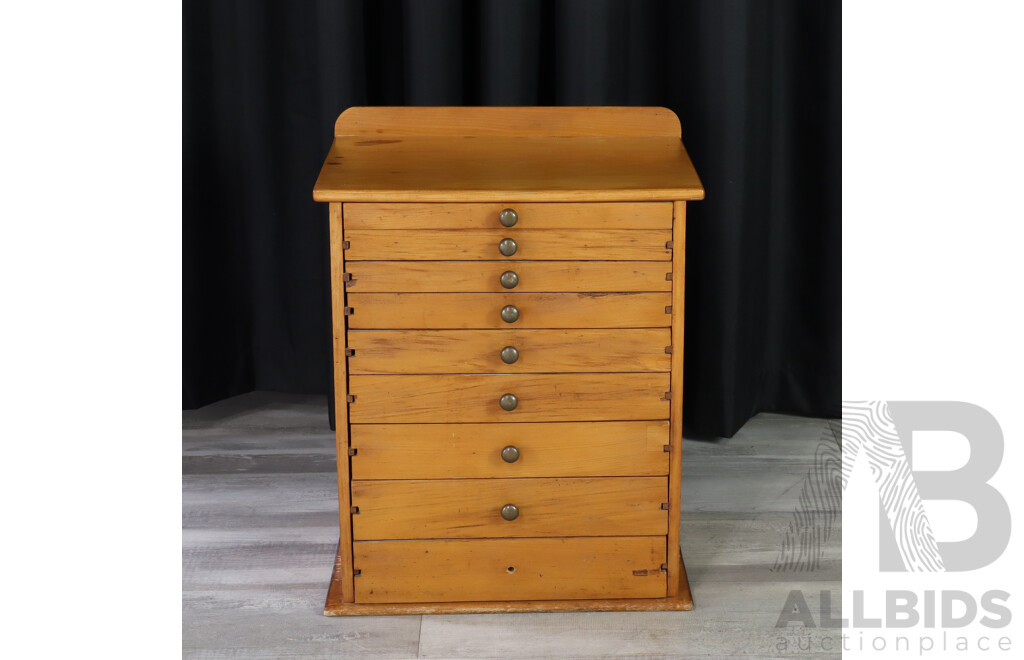 Vintage Pine Nine Drawer Collectors Chest