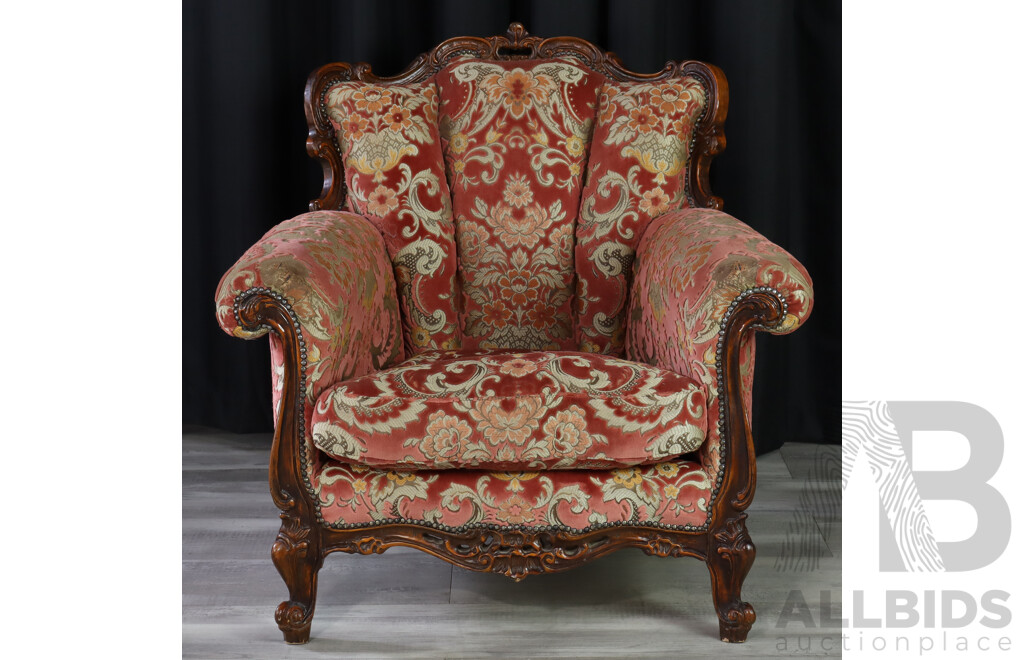 Heavily Carved French Style Armchair