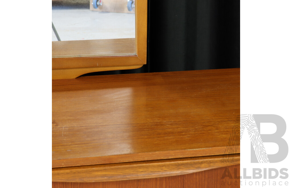 Teak Six Drawer Mirrored Back Dresser