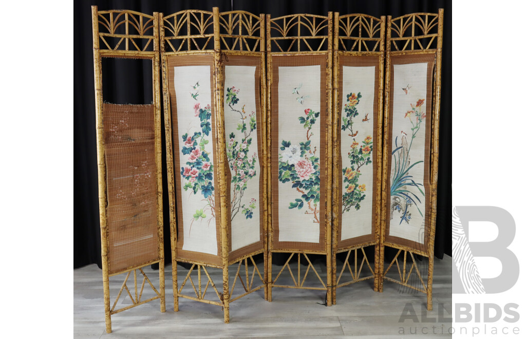 Vintage Tiger Cane Six Panel Dressing Screen