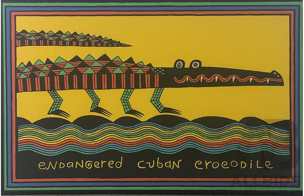 Judy Kensley McKie, (American, 1944-), Endangered Cuban Crocodile, Colour Poster Print, 60 x 92 cm (frame)