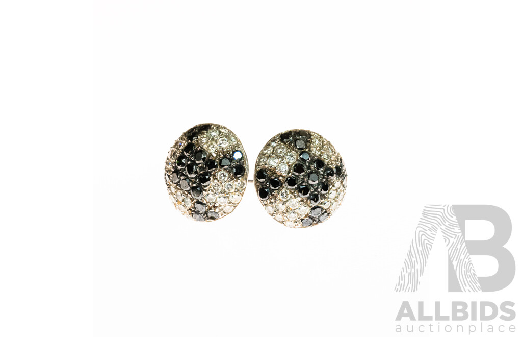 18ct Black & White Diamond Cluster Stud Earrings, TDW 1.43ct, 15mm, 2.97 Grams