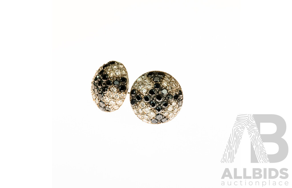 18ct Black & White Diamond Cluster Stud Earrings, TDW 1.43ct, 15mm, 2.97 Grams