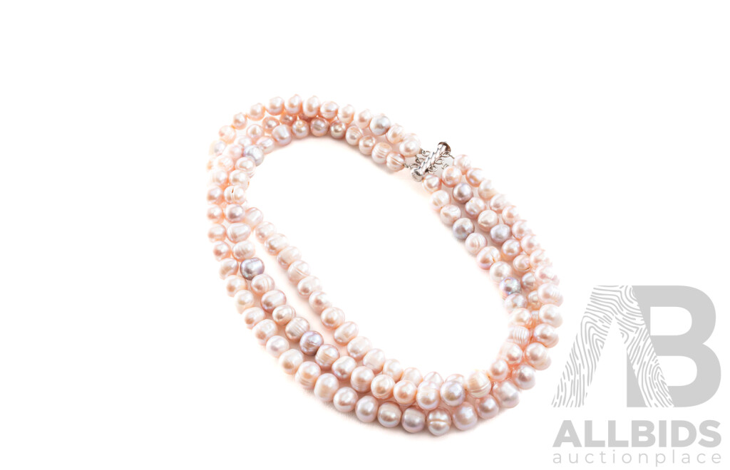 Freshwater Baroque Cultured Pearl Triple Strand Necklace in Pastel Hues, 38cm