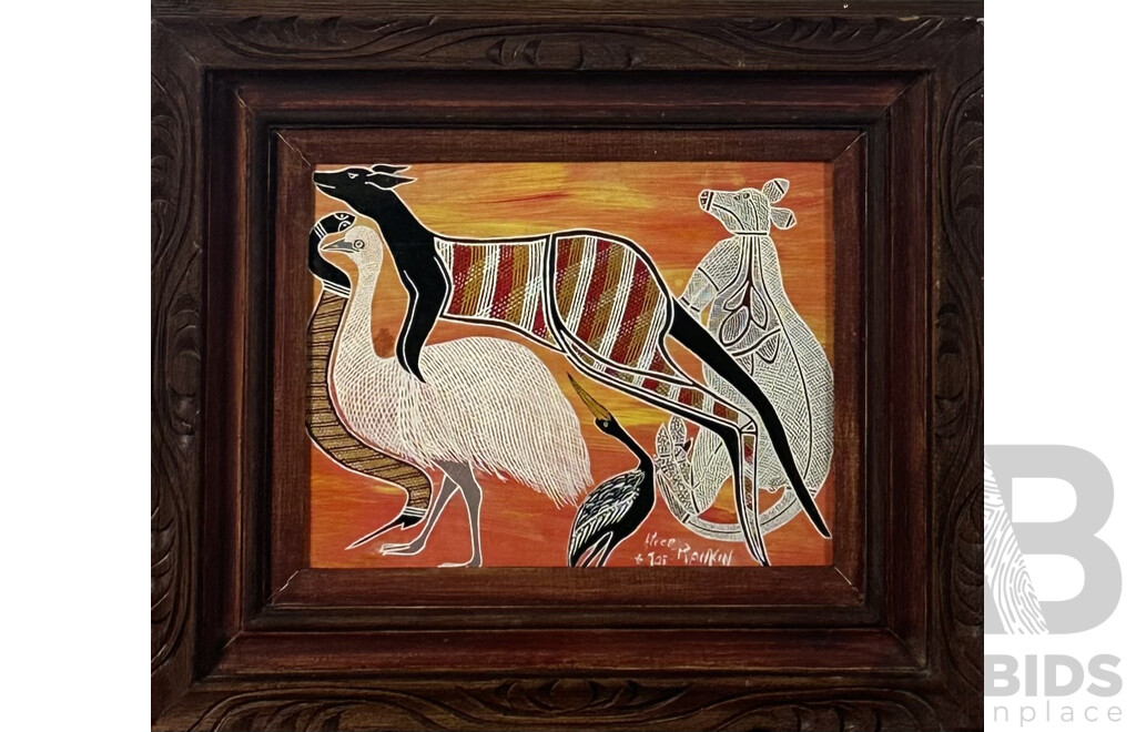 Alice and Joe Rankin,  (Australian-Indigenous, Date Unknown), Australian Animals, Acrylic on Board, 26.5 x 35 cm (image)