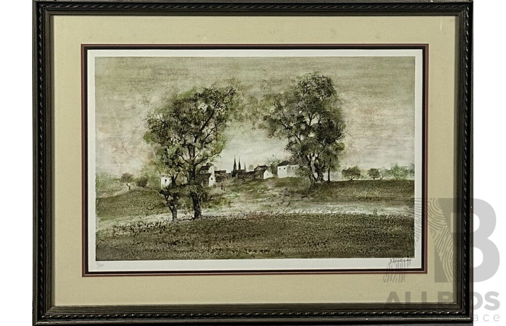 Rivera, (Date Unknown), Landscape - Village Flanked by Large Trees, Lithograph, 65 x 88 cm (frame)