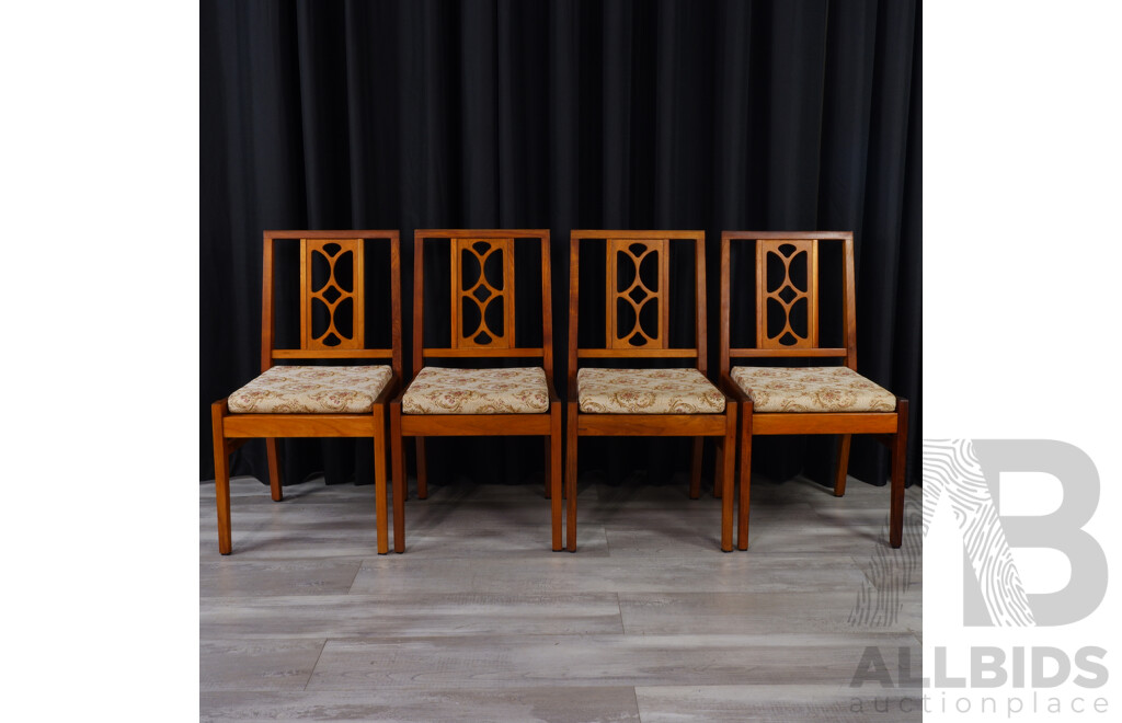 Set of Four Vintage Teak Dining Chairs with Upholstered Seats