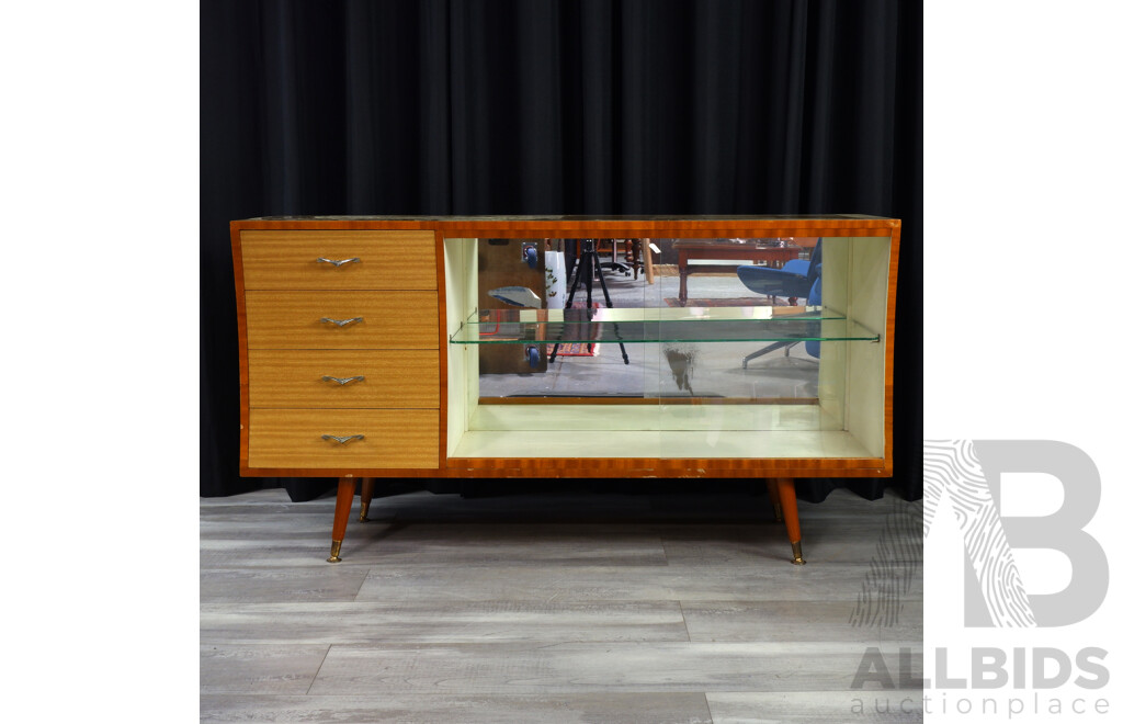 Vintage Veneered Glass Front Sideboard