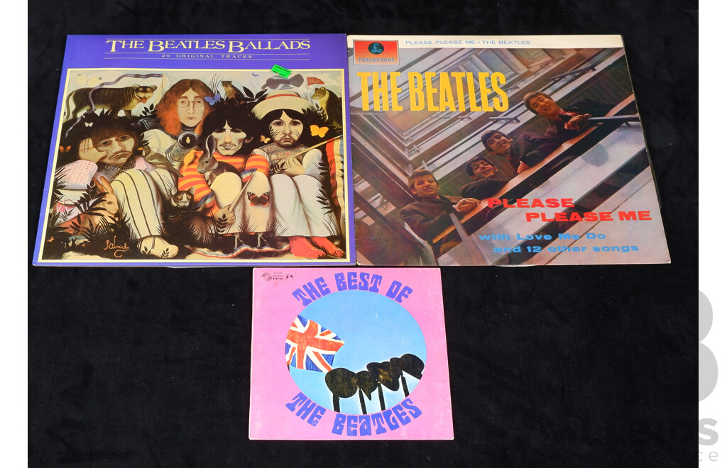 Three The Beatles Vinyl Records  Comprising the Beatle Ballads, Please Please Me & the Best of the  Beatles 7 Inch Single