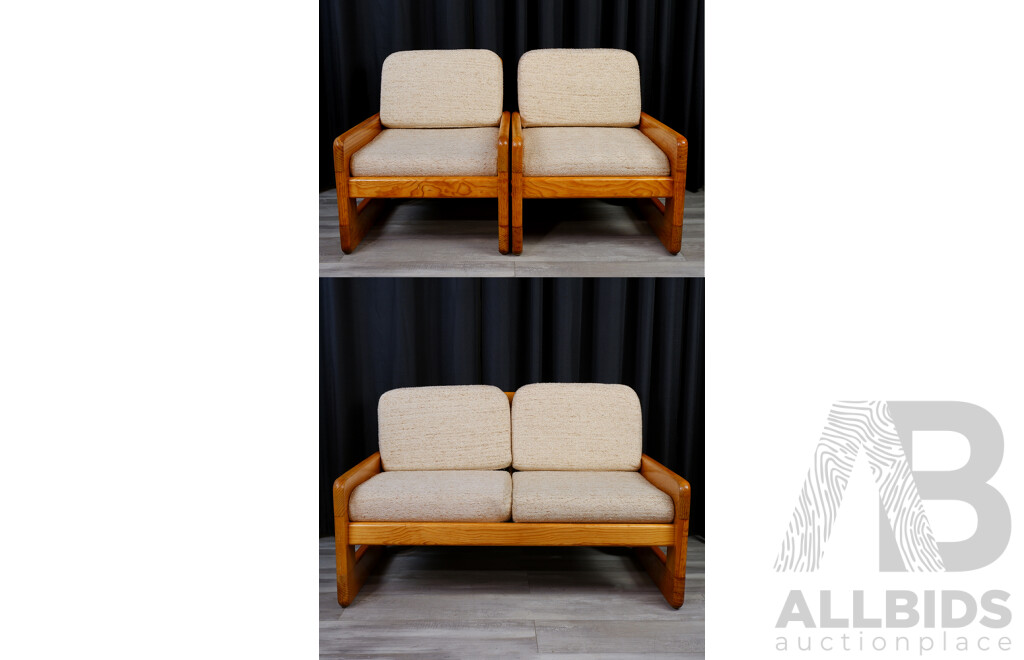 Vintage Pine Framed Three Piece Lounge Suite