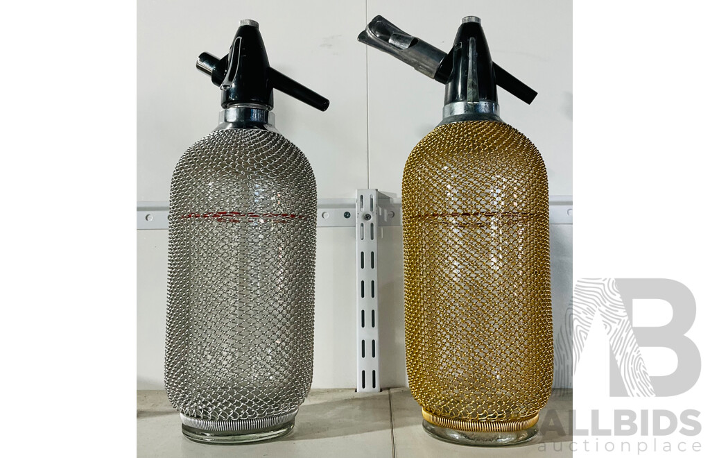 Pair of Retro Glass and Metal Soda Siphons