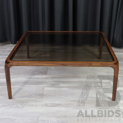 Modern Timber Framed Coffee Table with Smokey Glass Top