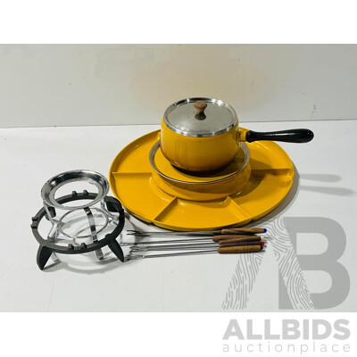 Retro Fondue Set with Pot, Forks, Stand and More