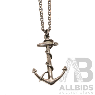 Sterling Silver 40mm Anchor Pendant with Fancy Curb Link Chain, 45cm, 14.26 Grams