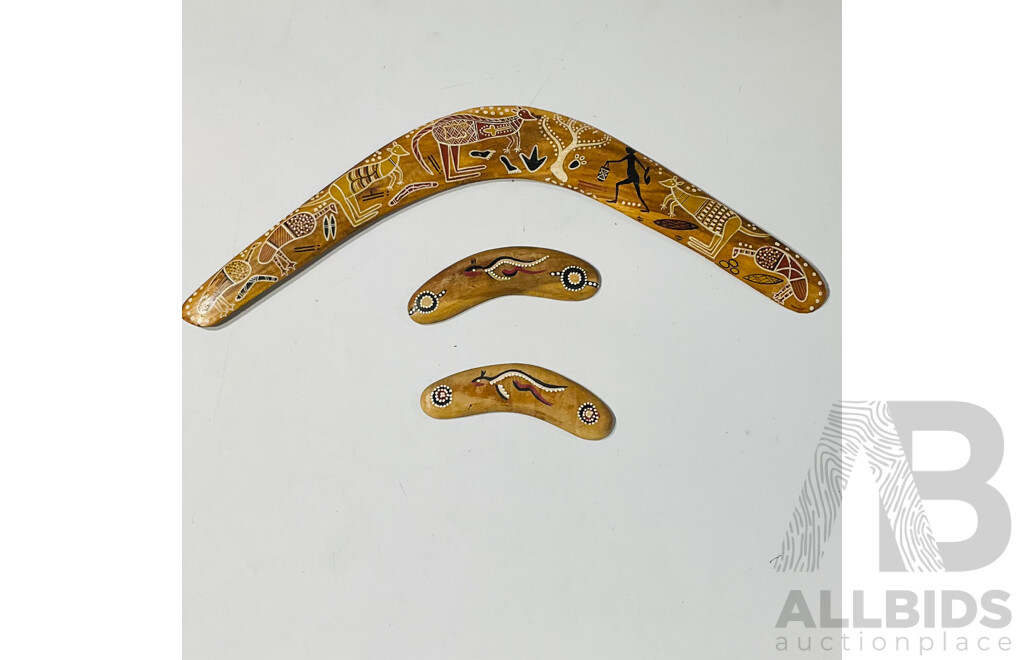 Collection of 3 Hand Painted Wooden Boomerangs