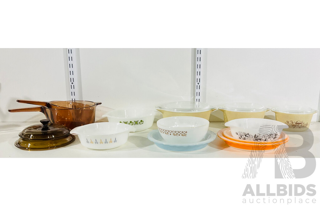 Collection of Vintage Pyrex Cooking Dishes From Anchor-hocking - U.S.A Made and Others