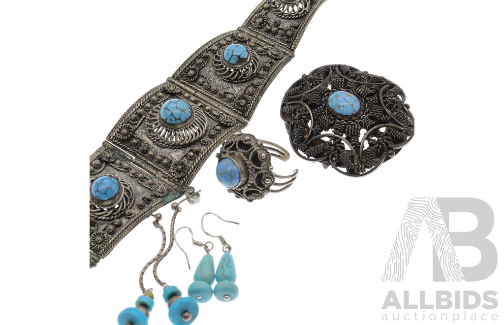 Beautiful Vintage Latvian Silver Jewellery Collection with Turquoise