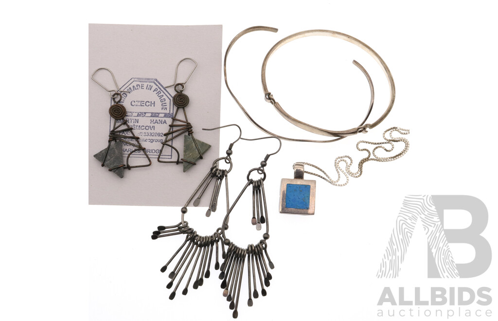 Sterling Silver Jewellery Collection Including Handmade Earrings From Prague and Bangles