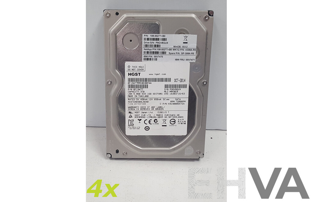 HGST 3TB 7.2K SATA 3.5-Inch Hard Drives - Lot of Four