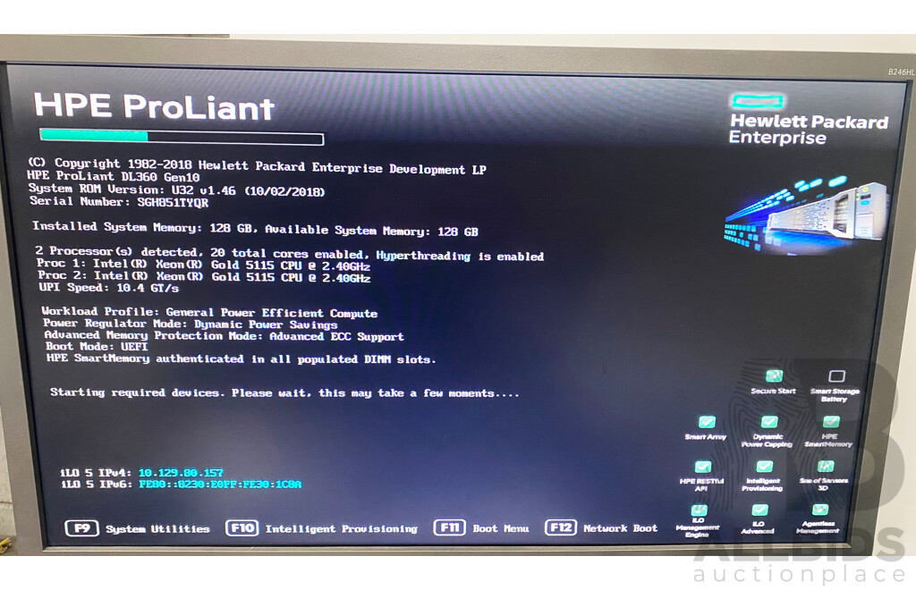 HPE ProLiant DL360 Gen10 Dual Intel Xeon GOLD (5115) 2.40GHz-3.20GHz 10-Core CPU 1RU Server W/ 128GB DDR4
