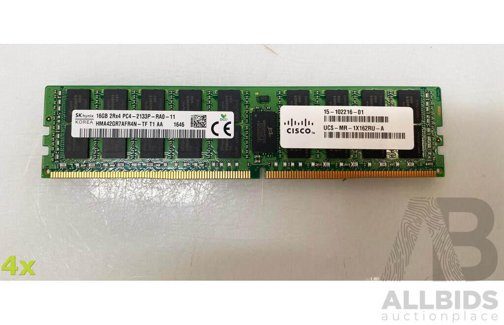 SK Hynix (HMA42GR7AFR4N) 16GB ECC DDR4 RDIMM RAM - Lot of Four