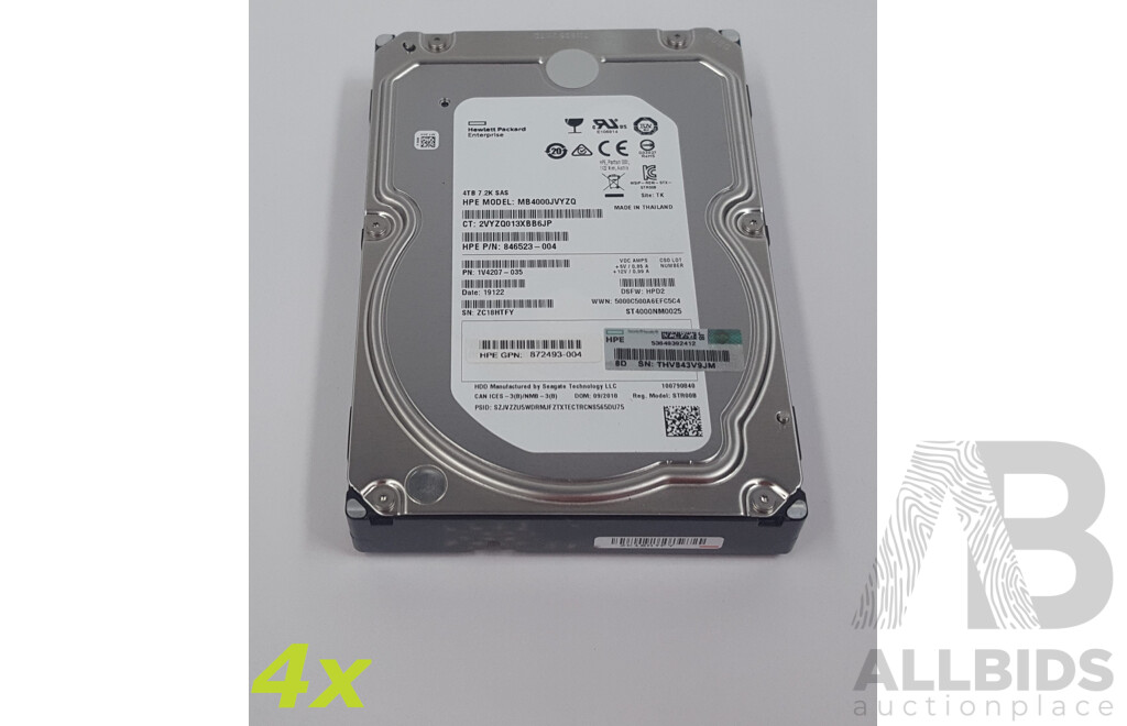 HP 4TB 7.2K SAS 3.5-Inch Hard Drives - Lot of Four