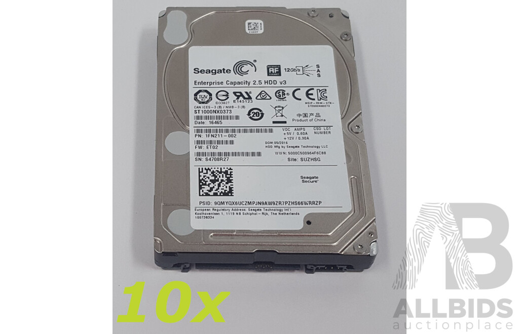 Seagate 1TB 7.2K SAS 2.5-Inch Hard Drives - Lot of Ten