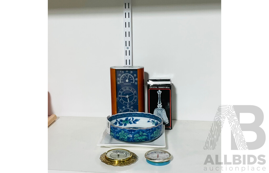 Collection of Retro Homeware Including Crystal Dining Bell, Three Interesting Clocks and More