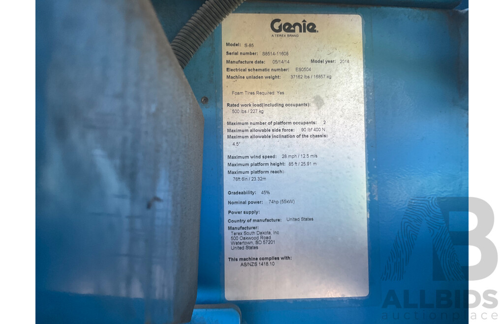 2014 Genie S85 Boom Lift