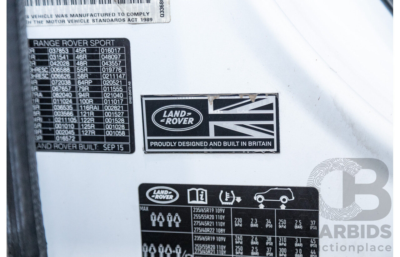 10/2015 Land Rover Range Rover Sport 3.0 SDV6 SE (AWD) LW MY15.5 4d Wagon Fuji White Twin Turbo Diesel V6 3.0L