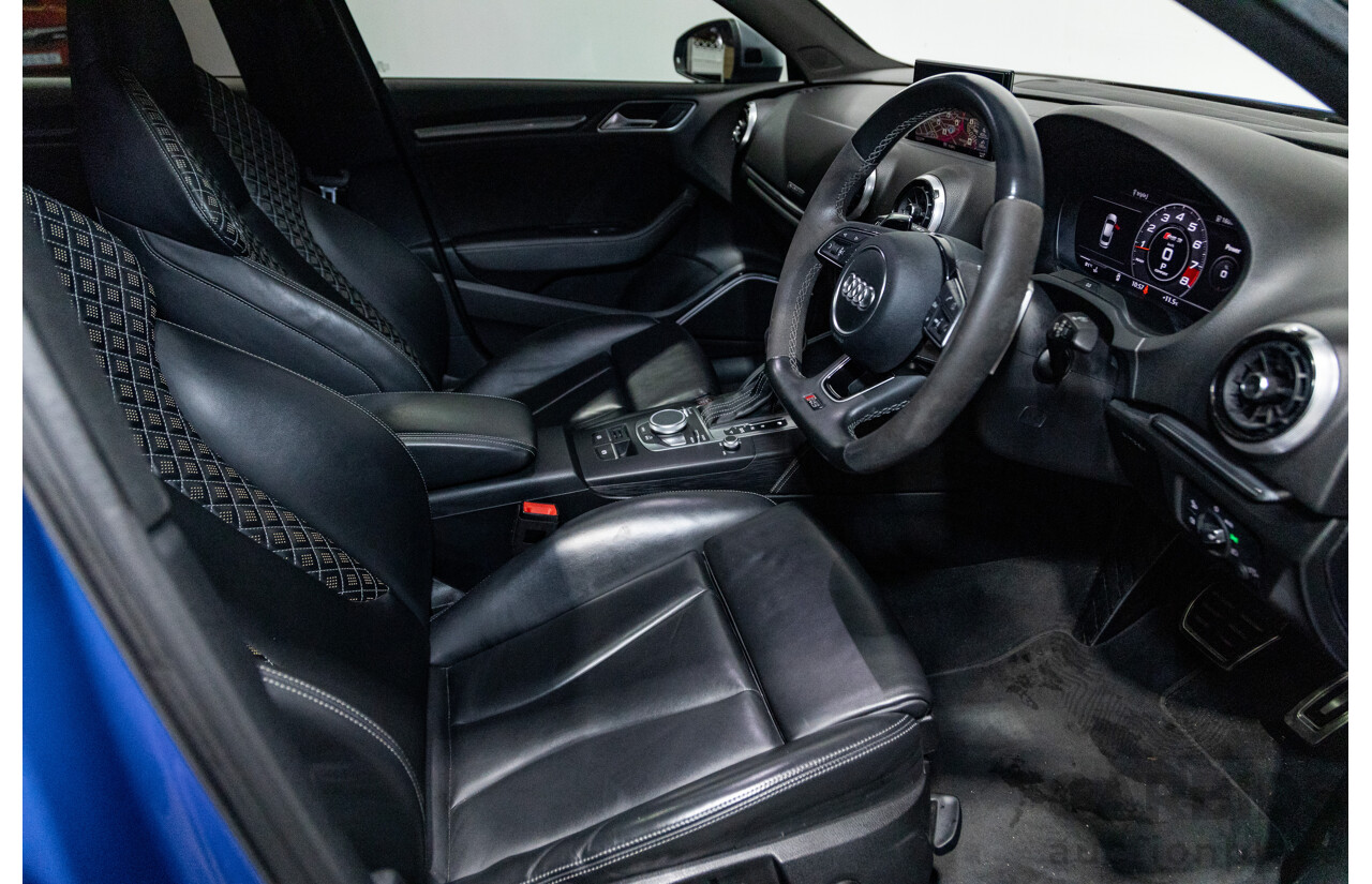 10/2017 Audi RS3 Quattro (AWD) MY18 8V 4d Sedan Ara Blue Crystal Pearl Turbo 2.5L - Modified Stage 2