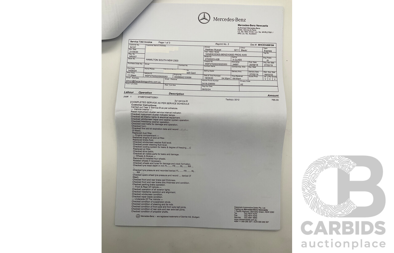 01/2019 Mercedes Benz X350d Power 4Matic (4x4) 470 4d Dual Cab Utility Kabara Black Metallic Turbo Diesel V6 3.0L