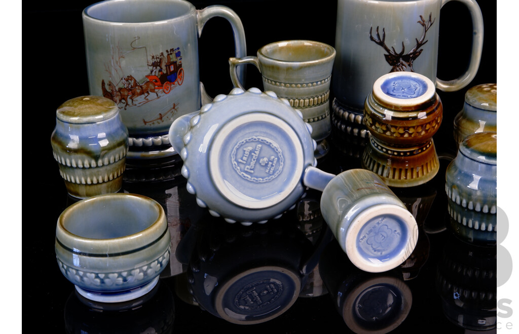 Collection of Vintage Wade Irish Porcelain Including Mugs, Cup, Salt and Pepper Shakers and Milk Jug