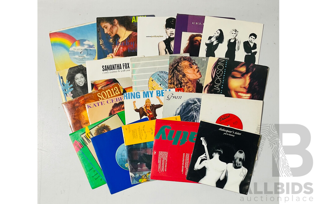 Collection Approx 20 1980s & Early 90s Female Artists 7 Inch Vinyl Singles, Some with Picture Sleeves, Including Madonna, Whitney Houston, Colette, Sam Fox and Much More